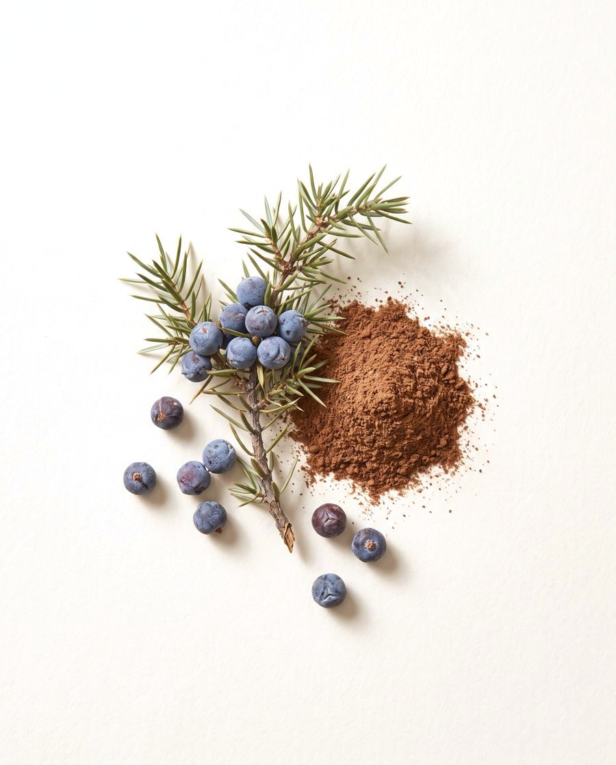 Juniper sprig and berries with powder