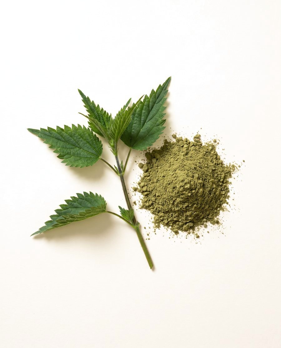 Nettle leaves with green powder