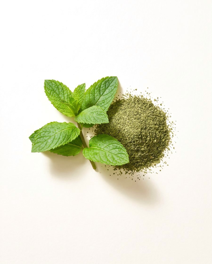 Peppermint sprig with green powder